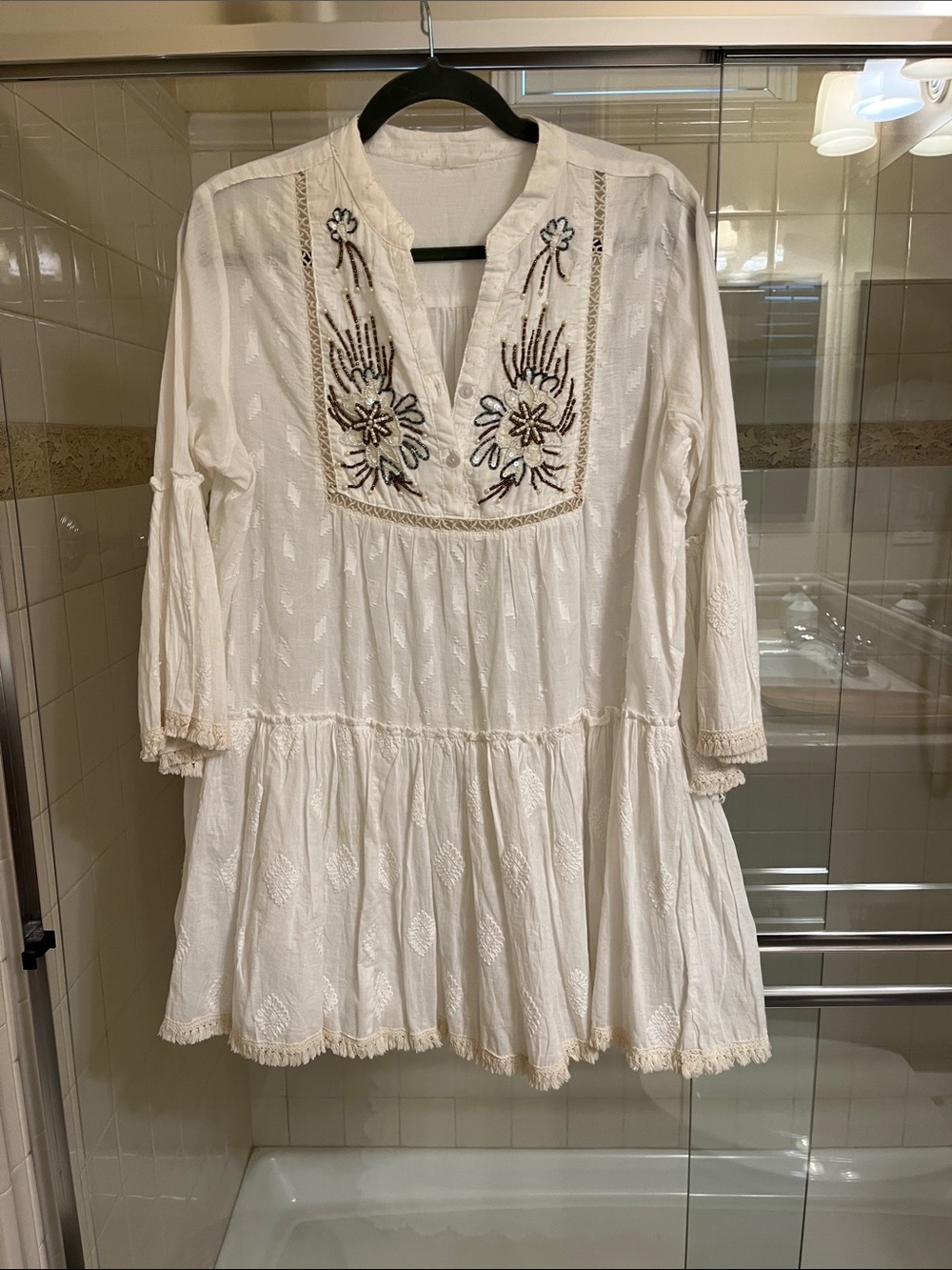 White Embroidered Boho Tunic Dress